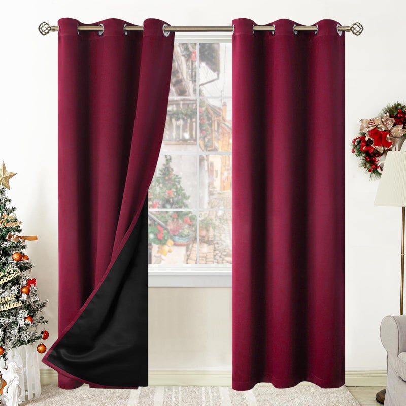 BGment Thermal Insulated 100% Blackout Curtains for Bedroom with Black Liner, Double Layer Full Room Darkening Noise Reducing Grommet Curtain (42 x 84 Inch, Burgundy Red, 2 Panels) - Image 1